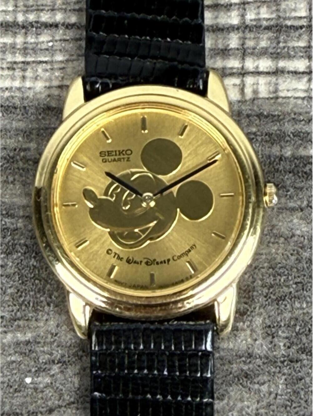 Seiko Mickey Mouse 90s Watch 1N00-0J79 Gold Emboss Dial New Band Battery